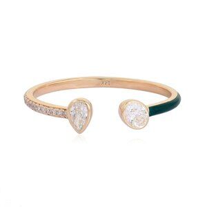 Open Wrap Green 14K (or 18k upon request) Yellow Gold Enamel Diamond Ring